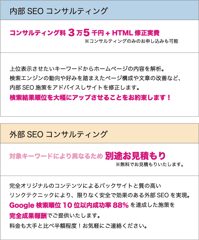 SEOコンサルティング料金表